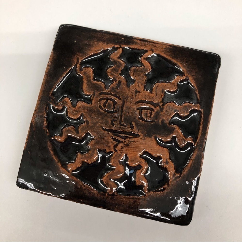 Handmade Ceramic Tile: Black Sun